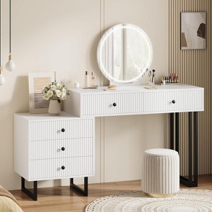 Vanity Desk with Mirror and Lights, 49.2”h Makeup Vanity with 3 Color Lights and Adjustable Brightness, Bedroom Vanity Table - 1 of 4