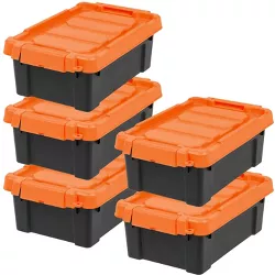 IRIS USA 3 Gallon Heavy-Duty Plastic Storage Bins, Store-It-All Container Totes with Durable Lid and Secure Latching Buckles, Black/Orange, 5 Pack