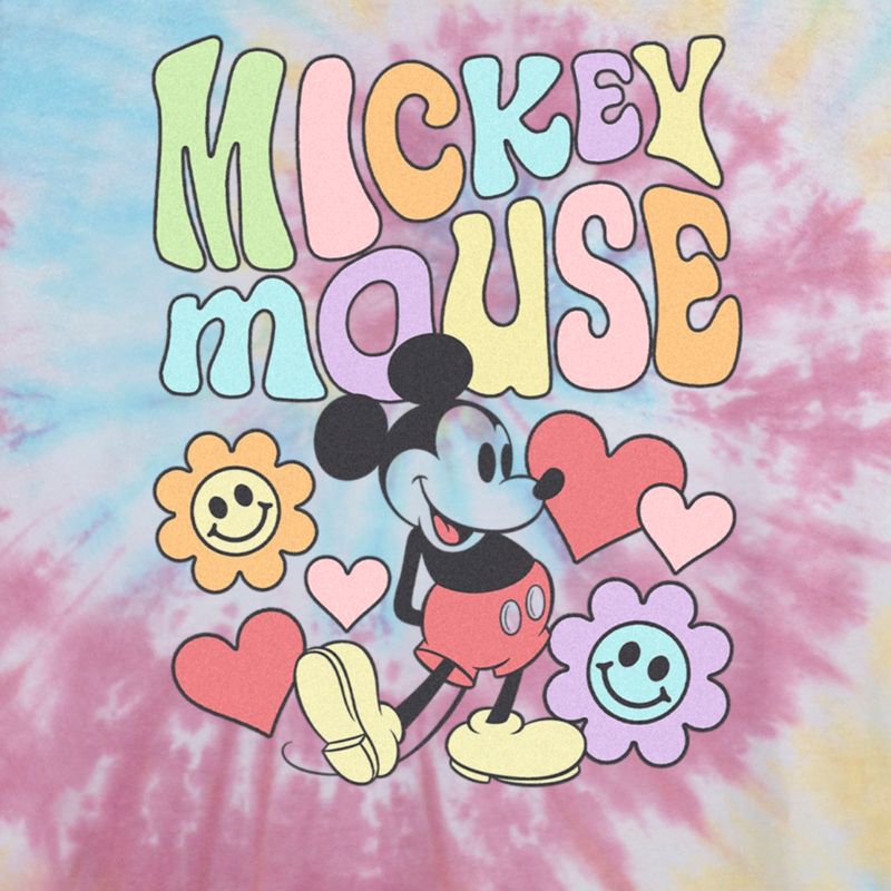 Juniors Womens Mickey & Friends Groovy Hearts and Smilies Logo Crop T-Shirt, 2 of 5