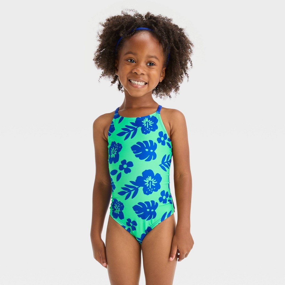 Photos - Swimwear Baby Girls' Hibiscus Floral One Piece Swimsuit - Cat & Jack™ Green 12M: To