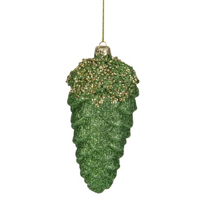 Northlight 5.5" Green and Gold Glitter Beaded Pine Cone Christmas Ornament