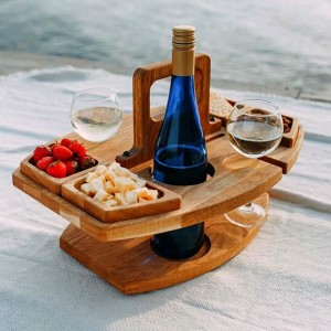 coucheta Wooden Picnic Table with Carrying Handle Outdoor Portable Removable Wine Glass Holder Fruit Snack Tray, for Outdoor Patio - 1 of 4
