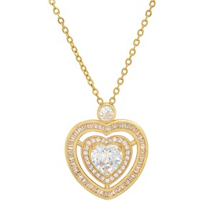 Steeltime Ladies brass simulated diamonds heart pendant. Color Options: White, Gold - 1 of 4