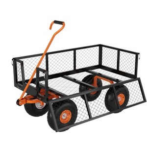 Heavy Duty Steel Garden Cart, Capacity 3 In 1 Pullable Garden Wagon with 13" Wheels, for Gardening Soil, Tools, and Plant Transport - 1 of 4