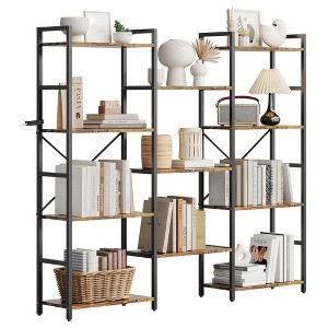 Large Triple Column 4-Tier Bookshelf - 11 Open Display Shelves, Adjustable Industrial Etagere Bookcase for Living Room, Bedroom, Home Office - 1 of 4