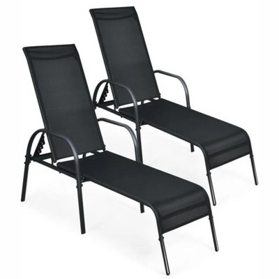 26" 2 Pieces Outdoor Patio Lounge Chair Chaise Fabric with Adjustable Reclining Armrest