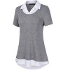 Women's Short Sleeve V-Neck Contrast Collared Shirts Patchwork Work Blouse Tunics Tops - 2 of 4