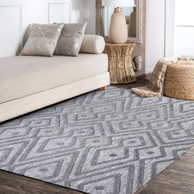 Dark Gray Geometric Synthetic 4' x 6' Reversible Rug