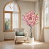 4ft Artificial Cherry Blossom Tree with Pink Silk Blossoms and Green Leaves, Realistic Fake Tree in Black Pot for Indoor Home and Office Decor - 4 of 4