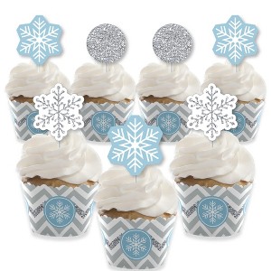 Big Dot of Happiness Winter Wonderland - Cupcake Decoration - Snowflake Holiday Party & Winter Wedding Cupcake Wrappers & Treat Picks Kit - Set of 24 - 1 of 4