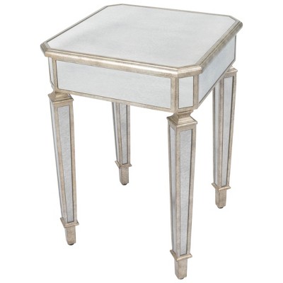 HomeRoots 26" Silver Distressed Glass Square End Table