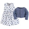 Luvable Friends Baby and Toddler Girl Dress and Cardigan 2pc Set, Blue Floral - image 2 of 2