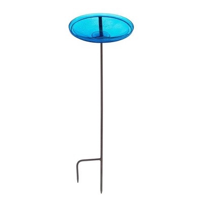 Teal Crackle Glass Hanging Birdbath Bowl, 14-Inch