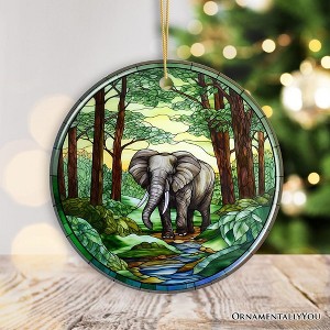 Gentle Giants Elephant Stained Glass Style Ceramic Ornament, African Animals Christmas Gift and Decor| OrnamentallyYou - 1 of 4