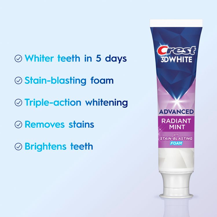 Crest 3D White Advanced Teeth Whitening Toothpaste, Radiant Mint, 2 of 15