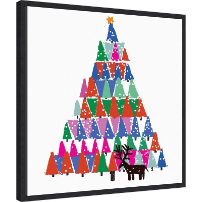 Colorful Christmas Tree Canvas Print with Black Frame