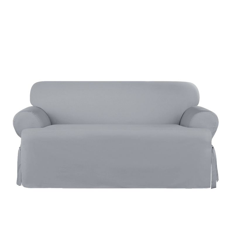 Heavy Weight Cotton Canvas T Cushion Loveseat Slipcover Pacific Blue - Sure Fit, 2 of 4