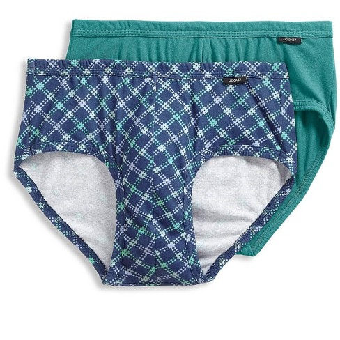 Jockey Mens Elance Poco Brief 2 Pack Underwear Briefs 100% cotton m  Verdigris/In Check Grid