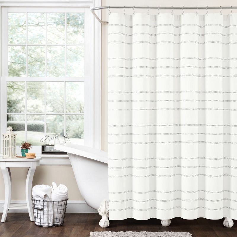 Modern Galaxy Waffle Woven Cotton Shower Curtain Snow White/Gray Single 72X72, 1 of 4