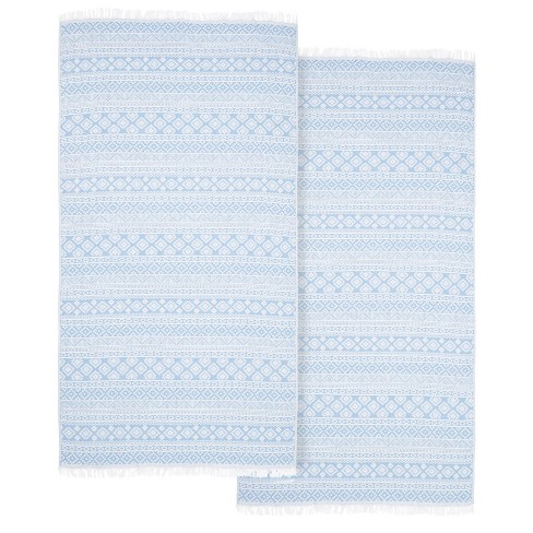 2pc Turkish Cotton Sea Breeze Pestemal Beach Towel Sky Blue