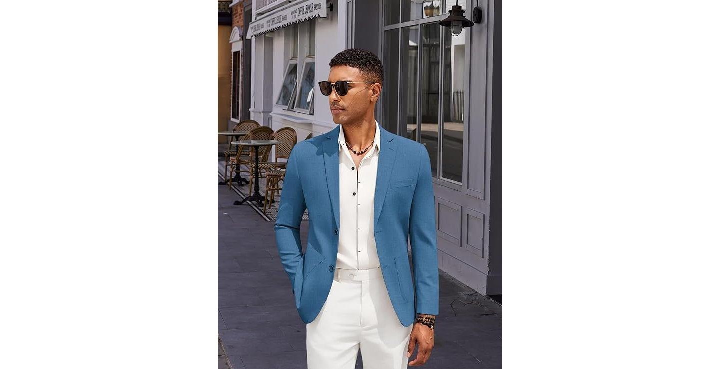 Мужской пиджак COOFANDY Casual Linen Blazer Jacket Lightweight Sport Coats Two Button Suit Jackets Beige, цвет: Бежевый — фото 5
