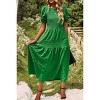 Women's Summer Crew Neck Short Sleeve Smocked Midi Dress Casual Elastic Waist Tiered A Line Flowy Maxi Dress - 3 of 4