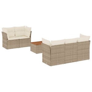 vidaXL Garden Sofa Set Beige PE Rattan 6 Piece Set Modular - 1 of 4