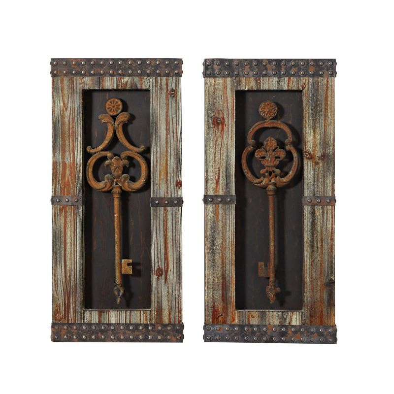 Wood Keys 3D Skeleton Wall Decor with Studs Set of 2 Brown - Olivia &#38; May, 1 of 10