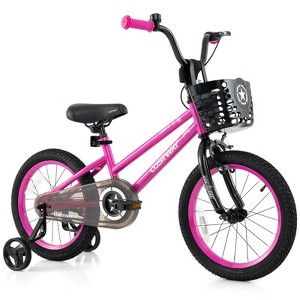 Costway 12"/14"/16"/18" Kid’s Bike with Training Wheels Adjustable Handlebar & Seat Handbrake Black/Pink/Silver - 1 of 4