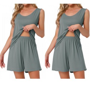 INSPIRE CHIC Women's 2 Pcs Cotton Soft Sleeveless Cami & Shorts Pajama Set - 1 of 4