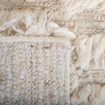 Ivory Wool and Cotton Hand-Tufted Square Shag Rug, 6' x 6'