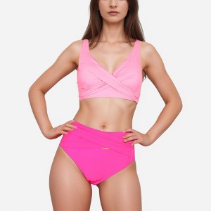 Anna-Kaci Swim Women's Crossover Bikini Set with Wide Strap Top and High Waist Twist Front Bottoms - 1 of 4