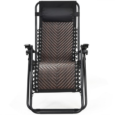 Tangkula Brown Folding Recliner Patio Rattan Zero Gravity Lounge Chair With Headrest
