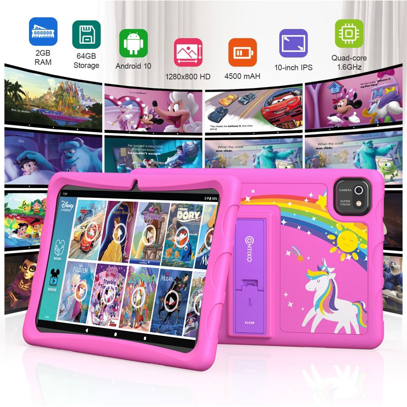 Contixo 2-pk 10" Android Kids Tablet 64GB, Includes 80+ Disney Storybooks & Stickers, Kid-Proof Case with Kickstand, (2023 Model), 4 of 9