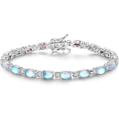 Sterling Silver Tennis Bracelet with Birthstone Charms, 7 Inch Fine Jewelry Christmas Gift for Women