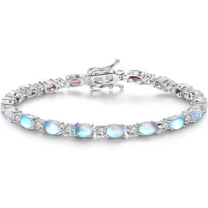 Sterling Silver Tennis Bracelet with Birthstone Charms, 7 Inch Fine Jewelry Christmas Gift for Women - 1 of 4