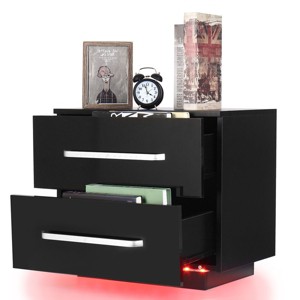 Hommpa Modern High Gloss LED Nightstand with 2 Drawers & Handle - 1 of 4