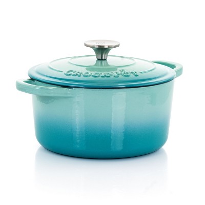 Crock Pot Artisan 5 Quart Cast Iron Dutch Oven Aqua Blue - Office Depot