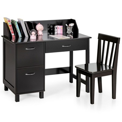 Study Desk with Storage Hutch Shelf, Wood Desk Teens Student Table Wri