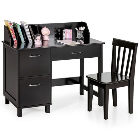 Costway Kids Wooden Study Desk & Chair Writing Table with Drawer Storage  Cabinet 