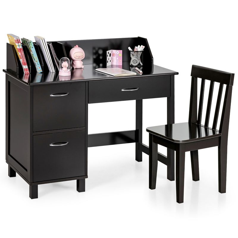 Costway Kids Wooden Study Desk & Chair Writing Table w/Drawer Storage Cabinet, 1 of 11