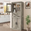 Acekool Tall Storage Cabinet with Double Doors, Adjustable Shelves & Drawer, Glass Accent for Bathroom, Living Room, Kitchen - 3 of 4