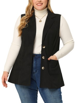 Agnes Orinda Women's Plus Size Lapel Suede Long Sleeveless Fashion Vest