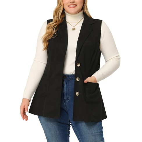 voordeel minstens Implicaties Agnes Orinda Women's Plus Size Lapel Suede Long Sleeveless Fashion Vest  Black 3x : Target
