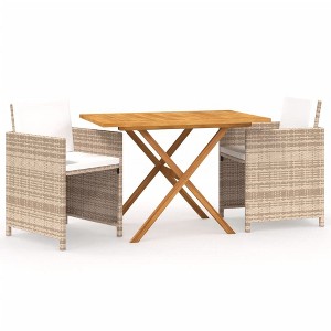 vidaXL Garden Dining Set Brown Solid acacia wood Medium Removable Covers - Beige - 1 of 4