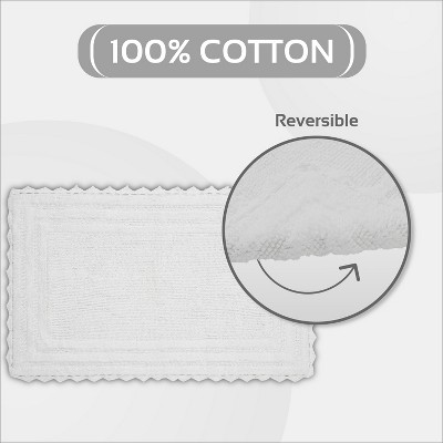 White Cotton Tufted Reversible Crochet Bath Rug Set