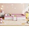 King Size Upholstered Daybed, PU Leather Platform Bed with Fence and Stairs, Daybeds with Fun and Safe Low Profile Design-Baofuwish - 3 of 4