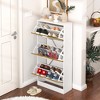 Vynxaria Modern Shoe Cabinet: 3 Hidden Drawers, Slender Design for Corridor, Bedroom, or Living Room, Freestanding Wooden Rack in White. - 4 of 4