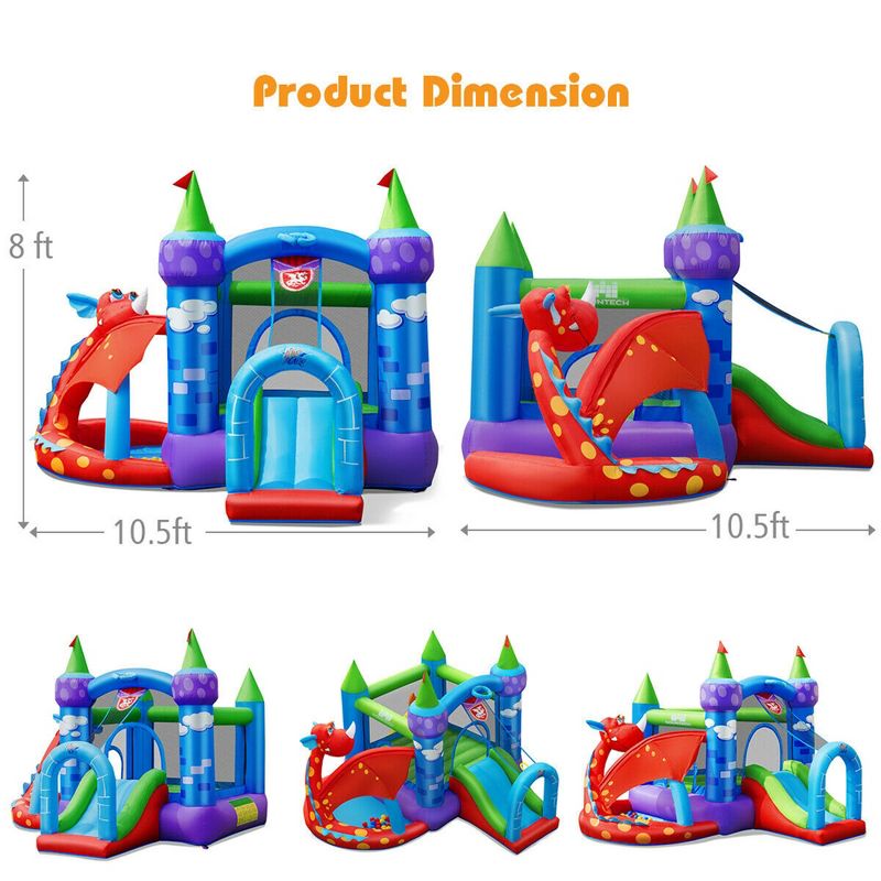 Costway Kids Inflatable Bounce House Dragon Jumping Slide Bouncer Castle W/ 750W Blower, 2 of 14