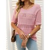 Womens Summer Tops Round Neck Lace Short Sleeve Casual Knit Top Blouse - 4 of 4